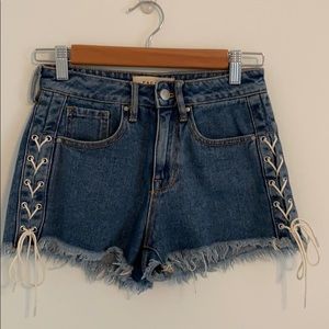 High rise lace up jean shorts